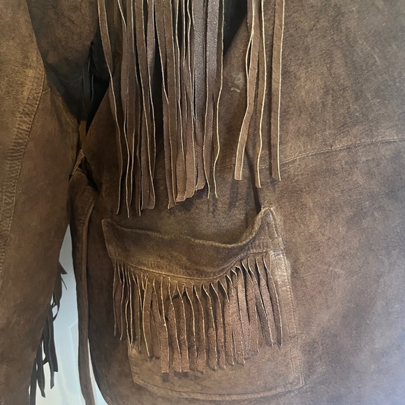 Vintage Brown real Suede Fringe western Jacket - Picture 6 of 15